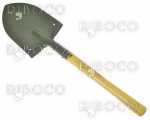 Folding shovel with a wooden handle